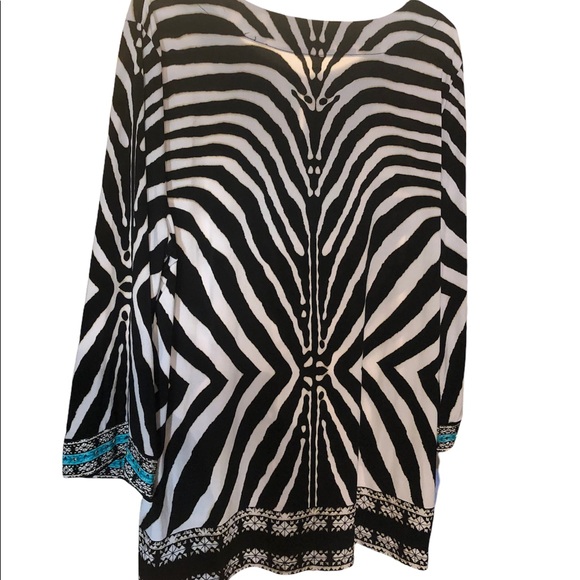 Black and White with Turquoise and Sequins Tunic - Picture 2 of 4
